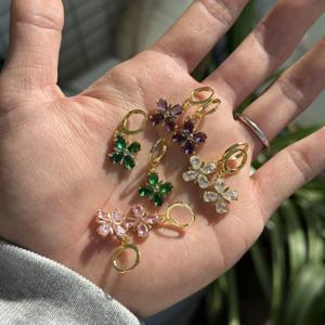 Nuova Collana con Ciondolo a Quadrifoglio Portafortuna alla Moda, Orecchini con Zirconia, Set in Oro 14K, Gioielli Floreali per Donne, Oro Laminato Joyeria - Product Image 5