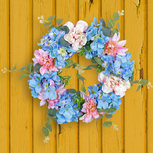 DAMAI <b>Spring</b> Festive Blue Pink White Hydrangea Wreath - Hot Selling Faux Floral <b>Decor</b> for Outdoor Garden Wedding Wholesale - Product Image 1