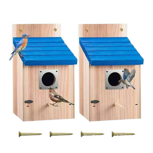 Nichoir en bois pour oiseaux, toit bleu, rectangulaire, durable, pour l'extérieur, pour petits oiseaux, mangeoire pour oiseaux de compagnie - Product Image 3