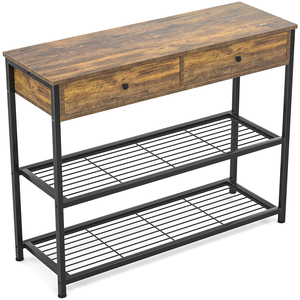 <span class=keywords><strong>HOOBRO</strong></span> Langer Bambus-Konsolentisch Industrieller Beistelltisch 2 Vliesstoff-Schubladen 3 Offene Regale Wohnzimmer Einfache Montage Weiß - Product Image 1