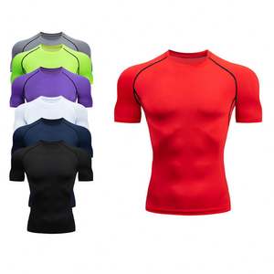 T-shirt de compression pour homme 100% coton pour l'entraînement physique et la course à pied, respirant, à séchage rapide, motif solide - Product Image 1