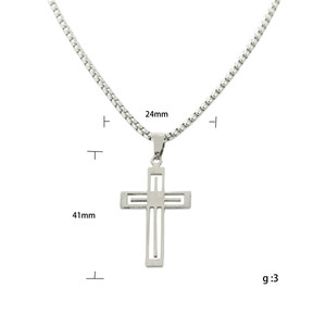 Stainless Steel Hollow <b>Cross</b> Pendant Men's Necklace Geometric Design Punk Style 120200 - Product Image 5