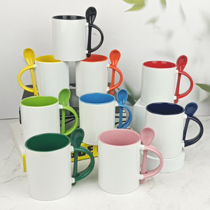 Wholesale Blank <b>Ceramic</b> <b>Mug</b> with Spoon, Customizable Sublimation Coffee Cup with Colored Interior - Product Image 2