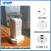 Multiprise universelle / US / UK avec protection contre les surtensions, multiprises verticales avec port USB-C, rallonge