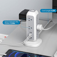 Multiprise Tour Électrique Américaine avec Protection Contre les Surtensions, Bloc de Voyage avec Ports USB 15A SDK