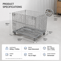 Caisse de rangement métallique pliable galvanisée robuste, cage en treillis métallique, bacs empilables pliables pour le transport et l'expédition