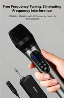 Microphone sans fil portable en alliage d'aluminium avec connecteur Type C, lumières LED, récepteur de charge monocanal pour karaoké à domicile