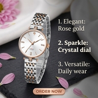 Jam Tangan Wanita Quartz Mewah Vintage Dua Warna Laris Manis untuk Bisnis Kasual dengan Jarum Kaca Berlian dan Aksen Emas