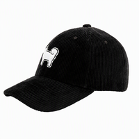 Gorra de Béisbol Personalizada de Pana Negra, Estilo Dad Hat de 6 Paneles, con Bordado, Correa Ajustable, Unisex, Estilo Urbano, Vintage, Venta al por Mayor, OEM, ODM