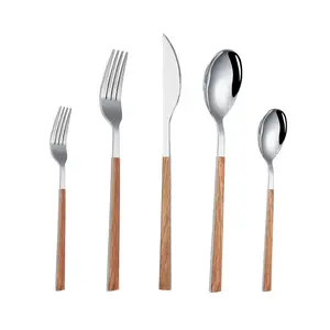 أدوات مائدة بمرآة عالية الجودة طقم أدوات مائدة فضية ملاعق وشوكة وسكين من الفولاذ المقاوم للصدأ ذهبية اللون للمطاعم