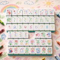 Jeu de Mahjong Style Crayon de Crayonnière, Tuiles en Acrylique Imprimées à la Main, Mignonnes, Jeu de Table, Cadeau