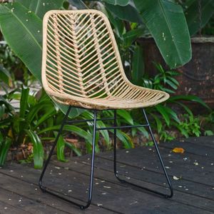Chaise de salle à manger moderne en rotin naturel pour extérieur, fauteuil de jardin bohème en osier, mobilier minimaliste pour patio, balcon, bistrot avec structure métallique - Product Image 1