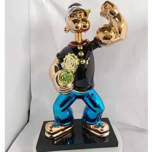 Escultura de dibujos animados arte pop resina fibra de vidrio personalizada al por mayor estatua de Popeye cromada color - Product Image 2