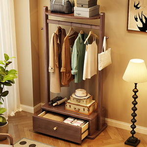 Porte-manteau sur pied en bois massif avec tiroir multifonctionnel pour chambre à coucher, porte-vêtements et accessoire de tête de lit - Product Image 5
