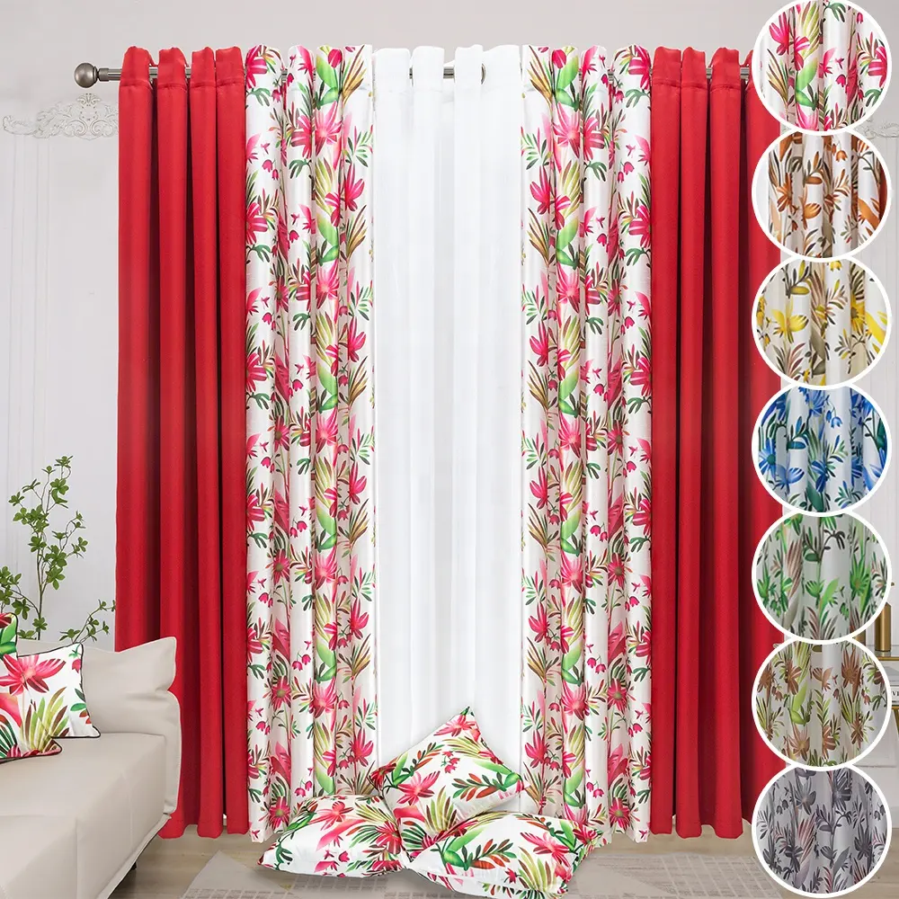 Wholesale Window Design Curtains Ready Blackout Cheap Sheer Eco-friendly Modern Living room Curtain Luxury Print Cushion Cover