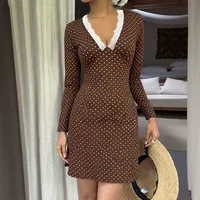Robe moulante courte à pois avec col en V et dentelle pour femme, manches courtes, taille haute, mode printemps-été ODM