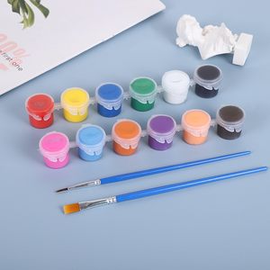 Ensemble de peinture miniature réutilisable, 12 couleurs, bandes de peinture acrylique avec 2 pinceaux, pots de peinture acrylique non toxiques - Product Image 2