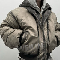 Manteau matelassé en velours côtelé pour hommes Blouson aviateur gris réversible à capuche avec fermeture éclair double épaisseur