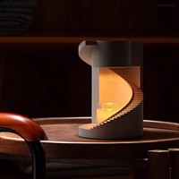 Pemanas Lilin Aromaterapi Tangga Spiral Elektrik Kuningan Buatan Tangan Lampu Malam LED Tanpa Api Timer Mati Otomatis Remote Pernikahan