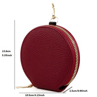 Porte-monnaie rond en cuir avec fermeture éclair pour femmes et hommes, pochette multifonctionnelle, porte-clés, couleur unie, mini sac de rangement