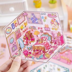 Adhesive 3D Cardboard Plastic DIY Miniature Cabin Scene <b>Stickers</b> Cartoon Hand Account Three Layer Stereoscopic Vision Kids Gift - Product Image 4