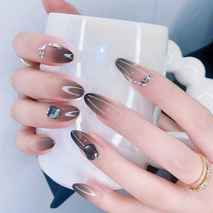 Autocollants de luxe en gel <span class=keywords><strong>bleu</strong></span> foncé avec diamants Faux ongles Presse à amande Artificiels pour salon - Product Image 4