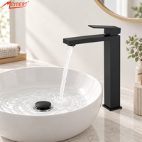 Keran Wastafel Stainless Steel Modern Matte Black, Tuas Tunggal, Lubang Tunggal, Keran Berukuran, Terpasang di Atas Meja, untuk Wastafel Kamar Mandi