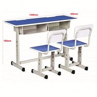 Ensemble de bureau et chaise réglables pour étudiants avec tiroir et étagère, mobilier scolaire double place pour salle de classe