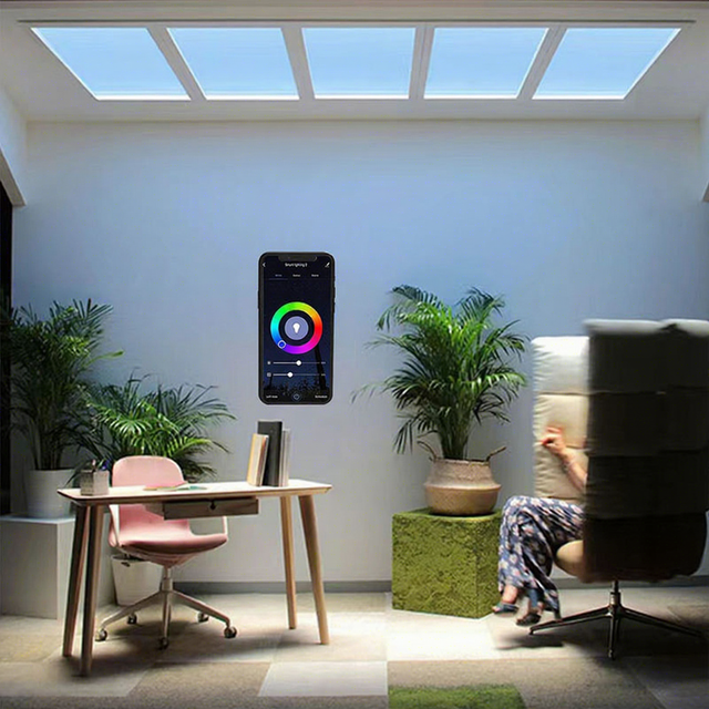 RYOPT Led Indoor Artificial Sunlight Skylight Ceiling Panel Roof Window Smart Blue Sky Light Modern Voice Control Remote Control