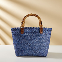 Panier tissé coloré de grande capacité pour les vacances à la plage, sac panier tendance avec poignée en bambou, ouvert, sans décoration, sac à main