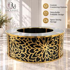 Barra de Bar Redonda Plegable Grande de Acero Inoxidable Dorado y Negro Personalizada con Tapa de Vidrio Templado Desmontable - Product Image 1