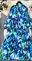 Robes Décontractées Imprimées à Manches Longues Amples Grande Taille pour Femmes Printemps Automne