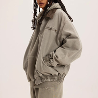 Blouson aviateur pour hommes personnalisé Oem bleu 100% veste de travail à fermeture éclair en toile de coton avec col rabattu manteau délavé printemps