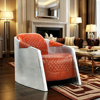 Fauteuil sphérique industriel en aluminium riveté avec revêtement en cuir PU vintage pour bureau à domicile et salon