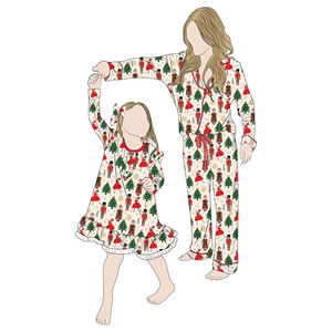 Recién llegado, trajes de fiesta informales con estampado personalizado Mommy Me, vestido de noche para niñas y pijamas de mamá, trajes de manga larga a juego para la familia - Product Image 5