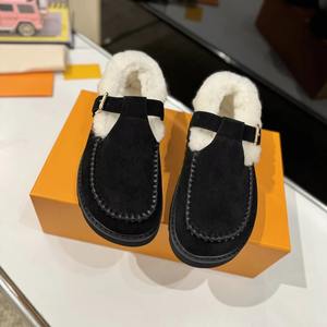 Drioshipping Hiver Nouvelles chaussures pour femmes en cuir de vachette givré de haute qualité Pantoufles de luxe en laine et velours - Product Image 4