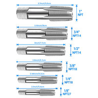 Set Tap Pipa Podofo 6-Piece 1" 3/4" 1/2", 3/8" 1/4" 1/8" NPT, HSS, Pipa Lurus, Alur Beralur, Tap Sekrup, Spiral Pipe Threader