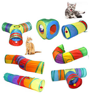 Tunnel interactif pliable 2 voies pour chat, style simple, passage roulant arc-en-ciel en polyester durable pour animaux de compagnie - Product Image 1