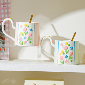 แก้วกาแฟเซรามิกรูปหัวใจสำหรับเด็กผู้หญิงแก้วกาแฟลายดอกไม้สดใสขนาดเล็กสุดสร้างสรรค์ - Product Image 3