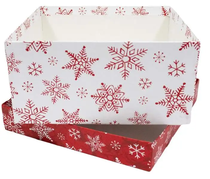 Vrolijk Kerstfeest Sneeuwvlokken Gerecycled Papier Kraft Dozen 6.25*7.25*8.25 Geneste Vierkante Dozen Met Deksels