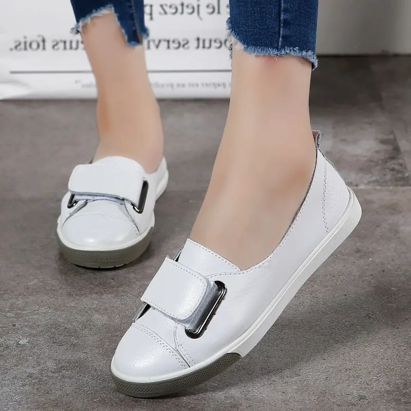 Small White Leather Shoes Large Size Ladys Shose Shoes Leather Student Sneakers Black Women Sport Shoes Rubber Walking Shoes