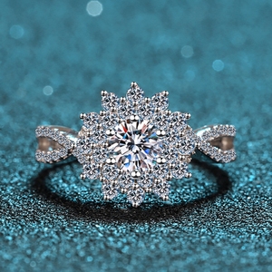 แหวนหมั้นเพชรมอยส์ซอไนต์แฟชั่นเครื่องประดับเงินแหวนเพชรโมอิสฮาโลไนต์ทรงกลมตัดสำหรับการหมั้นแต่งงานแหวนเพชรโมอิสซาไนต์ - Product Image 3