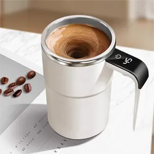 インテリジェント温度測定ディスプレイ磁気電気タンパク質シェーカーカップスマートマグセルフミキシングカップコーヒーマグ蓋付き