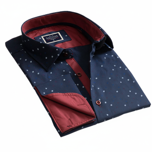 Camisa básica de manga corta para hombre, camisa informal de alta calidad con cuello rojo y manga corta, 100% algodón, color azul - Product Image 2