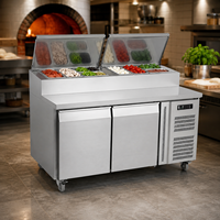 Réfrigérateur commercial haute capacité en acier inoxydable, comptoir de stockage frigorifique à 2 portes, table de préparation de pizzas pour café