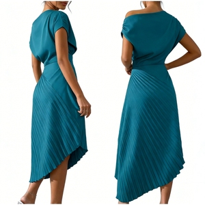 Robe midi asymétrique à une épaule pour femme - Robe de soirée plissée tendance - Product Image 6