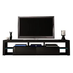 Montado en la pared 63 pulgadas pared moderna TV gabinete flotante negro LED luz TV soporte