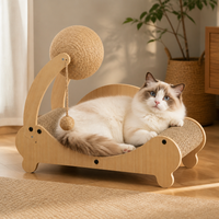 Chaise longue de luxe 3-en-1 en bois pour chat, mini chaise de plage avec griffoir, jouet, balle, hamac surélevé lavable, en carton