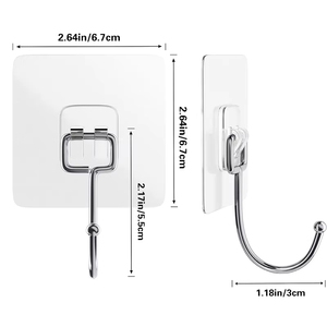 Ganchos Adhesivos Transparentes Grandes para Colgar, Ganchos de Pared de Acero Inoxidable para Baño, Ducha, Cocina, Puerta - Product Image 1