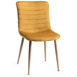 Modern Classic Curved Edges Soft Fabric Upholstered Dining Chairs With Wooden Legs